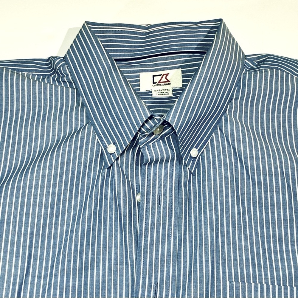 Men's Cutter & Buck Button Down Dress Shirt 3XB Blue white stripe Career Casual